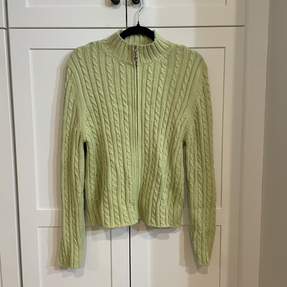 Lime Green Zip-up 100% Cotton splendor! Sweater